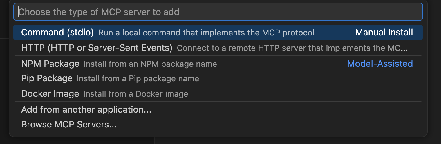 Choose Command stdio